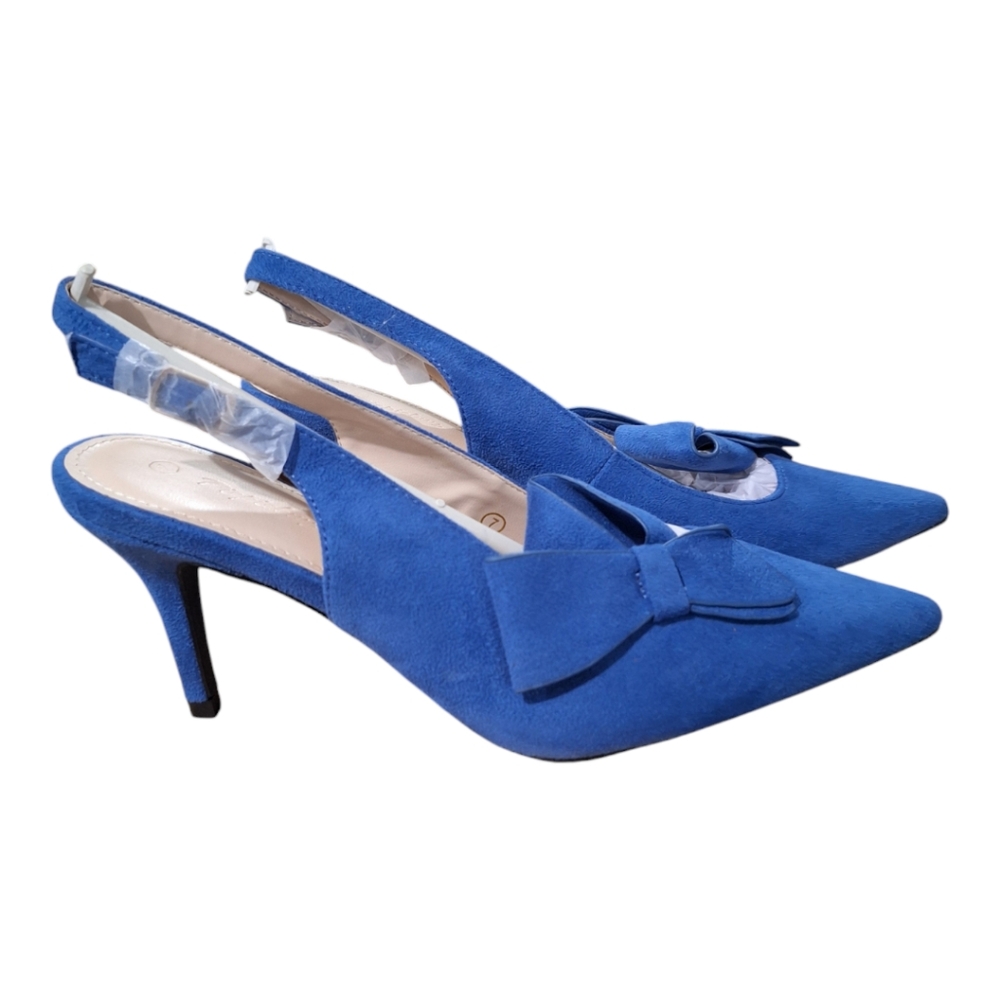 PiePieBuy Pointed Toe Slingback Faux Suede Kitty Pumps - Size 7 NEW